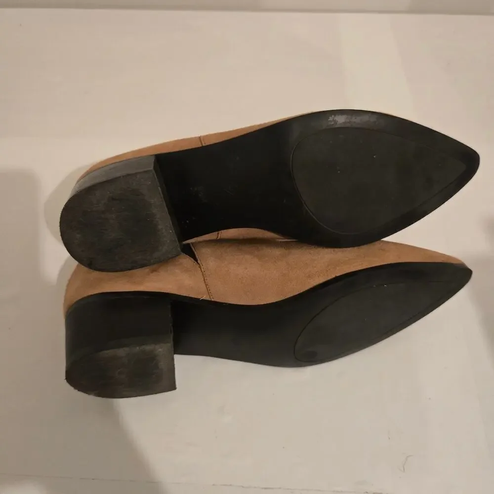 Halogen Skylar Pointy Toe Suede Booties Tan Black Slip On 8.5